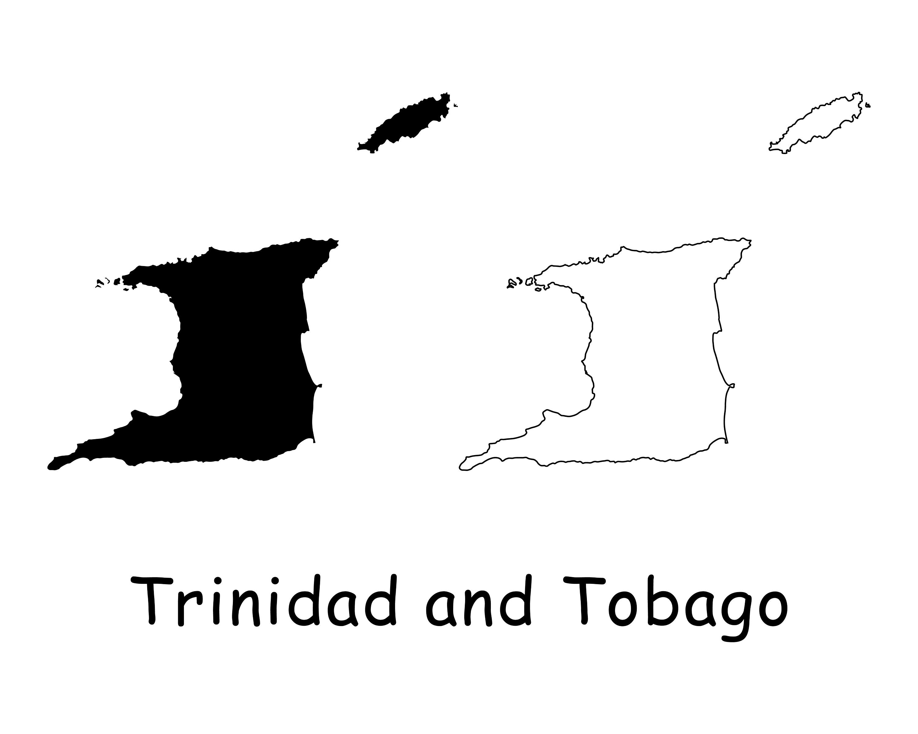 Trinidad and Tobago Map Black White Detailed Solid Line Etsy