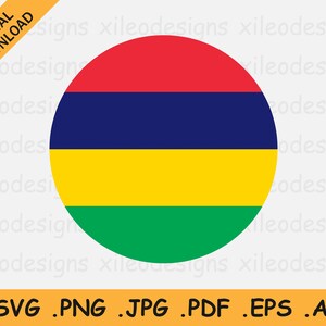 Mauritius Round Flag SVG, Mauritian Circle Banner, National Circular Button Icon, Cricut Cut File Digital Download Vector eps ai png jpg pdf