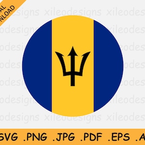 Barbados Round Flag SVG - Barbadian Circle Icon, National Circular Banner Button Cricut Cut File Digital Download Vector, eps ai png jpg pdf