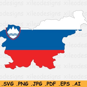 Slovenië Kaart Vlag SVG - Sloveense Cricut Cut File, Land Natie Silhouet Outline Atlas, Scrapbook Clipart Vector Icon - eps ai png jpg pdf