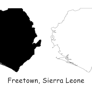 Freetown Sierra Leone Karte Hauptstadt Landort Pin Schwarz Weiß Silhouette Umriss Geografie Region Platzkarten jpg svg png ai eps