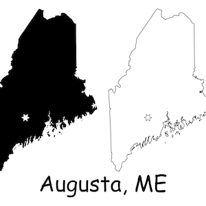 Augusta Maine ME Capital City Position sur une carte d’état Cartes USA Imprimable Digital Icon File Silhouette Outline Vector jpg svg png pdf eps ai