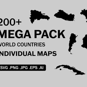 Einzelne Weltkarten SVG, Land Nation Landeskarte Solid Outline Set, Cricut Plotterdatei Silhouette Vektor Clipart eps ai png jpg