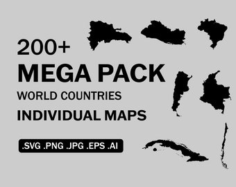 Pays du monde individuel Cartes SVG, Pays Nation Carte nationale Ensemble de contours solides, Cricut Cut File Silhouette Vector Clipart eps ai png jpg