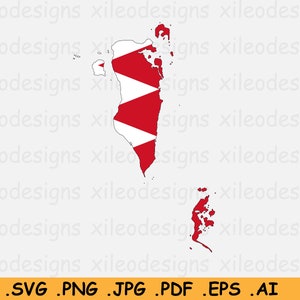 Bahrain Map Flag SVG - Map of Bahrain, Bahraini National Flag, Bahrain Map SVG, Instant Digital Download Country Clipart, eps ai png jpg pdf