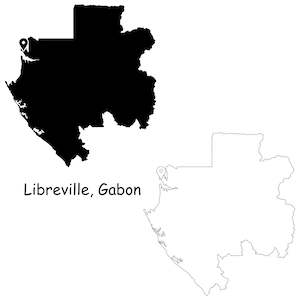 Libreville Gabun Karte Hauptstadt Landort Pin Schwarz Weiß Silhouette Umriss Geografie Region Region Gabonese Karten jpg svg png ai eps