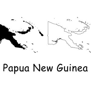 Mapa de Papúa Nueva Guinea, contorno sólido detallado en blanco y negro, mapa de límites del país de Papúa Nueva Guinea, descarga digital instantánea svg png eps ai