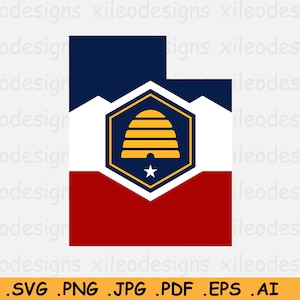 Utah Flag Map SVG - UT USA United States of America, State Border Boundary Shape Seal, U.S American svg Cut File Clipart, eps ai png jpg pdf