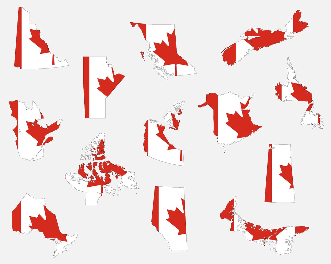 13 Individual Canada Canadian Province Territory Map Maps Maple Leaf ...