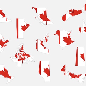 13 Carte individuelle du territoire de la province canadienne Cartes Maple Leaf Flag Frontière Géographie Set jpeg SVG PNG EPS Vector Télécharger