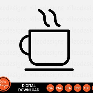 Ícone de xícara de café SVG Bebida quente Bebida Café Cafeteria Sinal Símbolo Cricut Vector Gráfico Vector Digital Download Clipart png jpg eps ai pdf