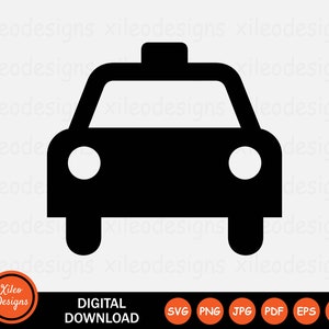 タクシーアイコン SVG タクシー車駅正面図ヘッドフロント png jpg eps ai pdf デジタルダウンロードベクターサインシンボル Cricut グラフィッククリップアートベクター