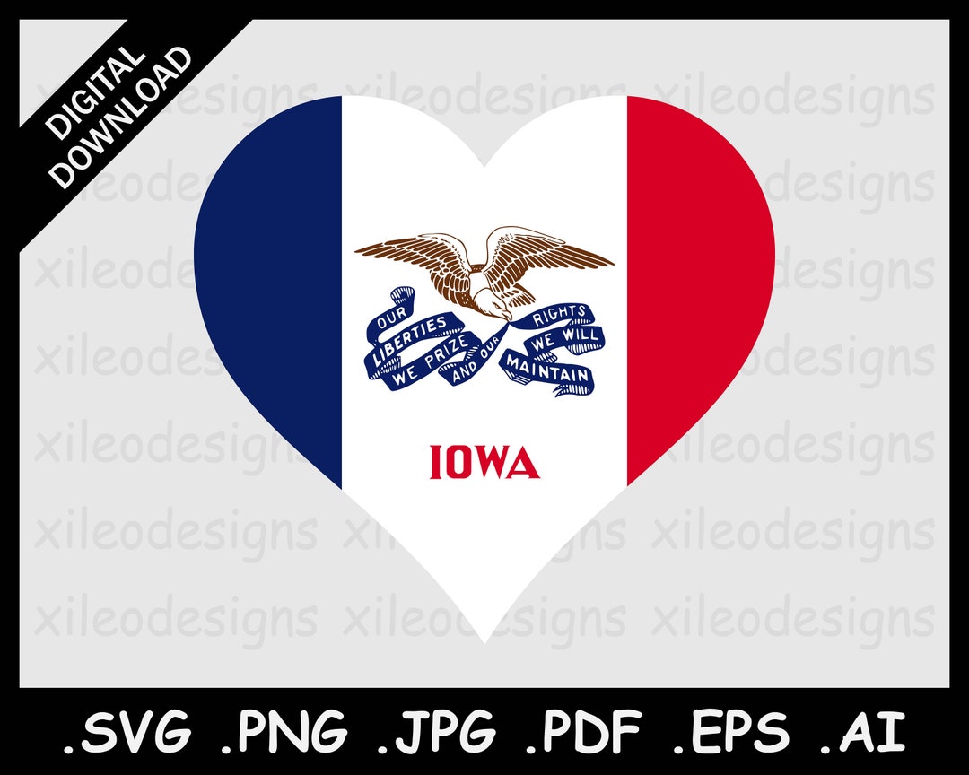 Iowa Heart Flag SVG, IA USA Love Shape Flag, Hawkeye State Icon Sign