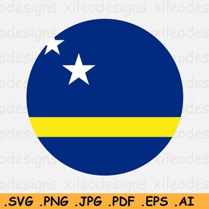 Curaçao Round Flag SVG - Curacao Circular Banner, Country Circle Button Icon, Cricut Cut File Digital Download Vector, eps ai png jpg pdf