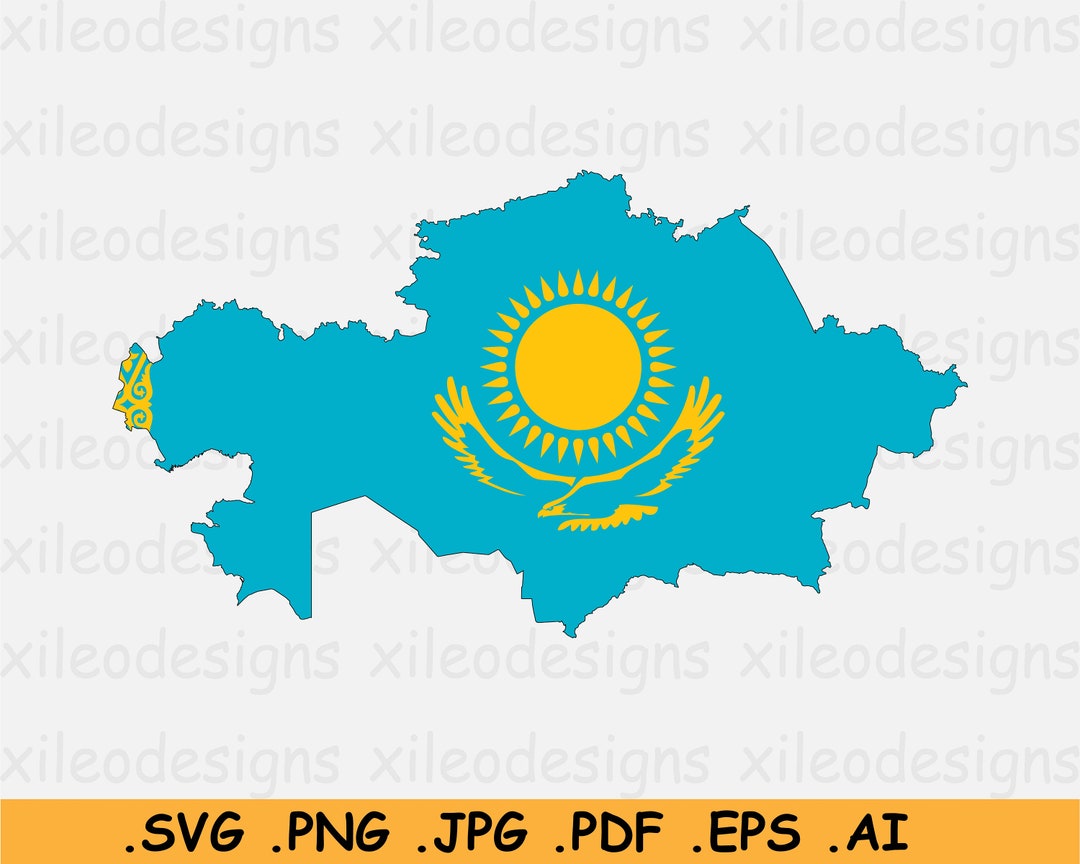 Kazakhstan Map Flag SVG, Kazakhstani SVG Cricut Cut File, Country ...