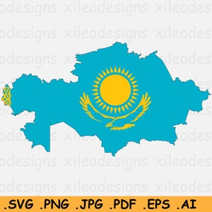 Kasachstan Karte Flagge SVG, Kasachische SVG Cricut Cut File, Country Nation Silhouette Scrapbook Clipart Vektor Icon eps ai png jpg pdf