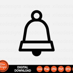 May include: Black and white outline icon of a bell with a rounded top and a small circle at the top. The bell is a common notification symbol.