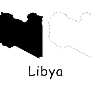 Kaart van Libië, Libië kaart, zwart-wit gedetailleerde ononderbroken lijn grens landkaart van Libië, Instant Digitale Download svg png eps ai