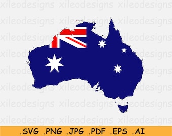 Australia Map Flag SVG, Map of Australia with the Australian National Flag, Instant Digital Download Country Clipart, svg eps ai png jpg pdf