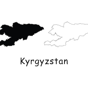 Mapa de Kirguistán, mapa de Kirguistán, mapa de Kirguistán con contorno sólido detallado en blanco y negro, descarga digital instantánea svg png eps ai