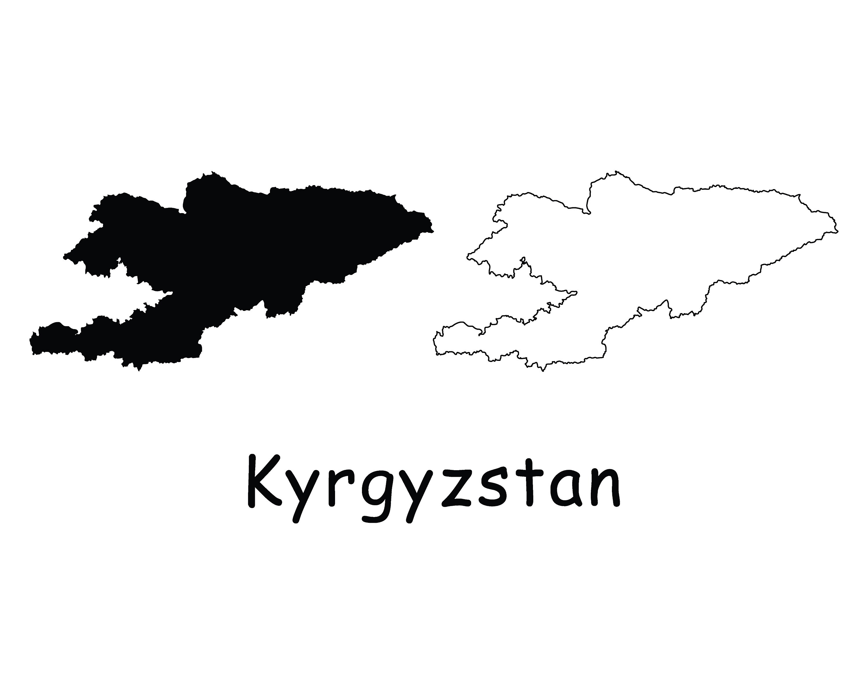 Map of Kyrgyzstan, Kyrgyzstan Map, Black White Detailed Solid Outline Border Country Kyrgyzstan Map, Instant Digital Download svg png eps ai
