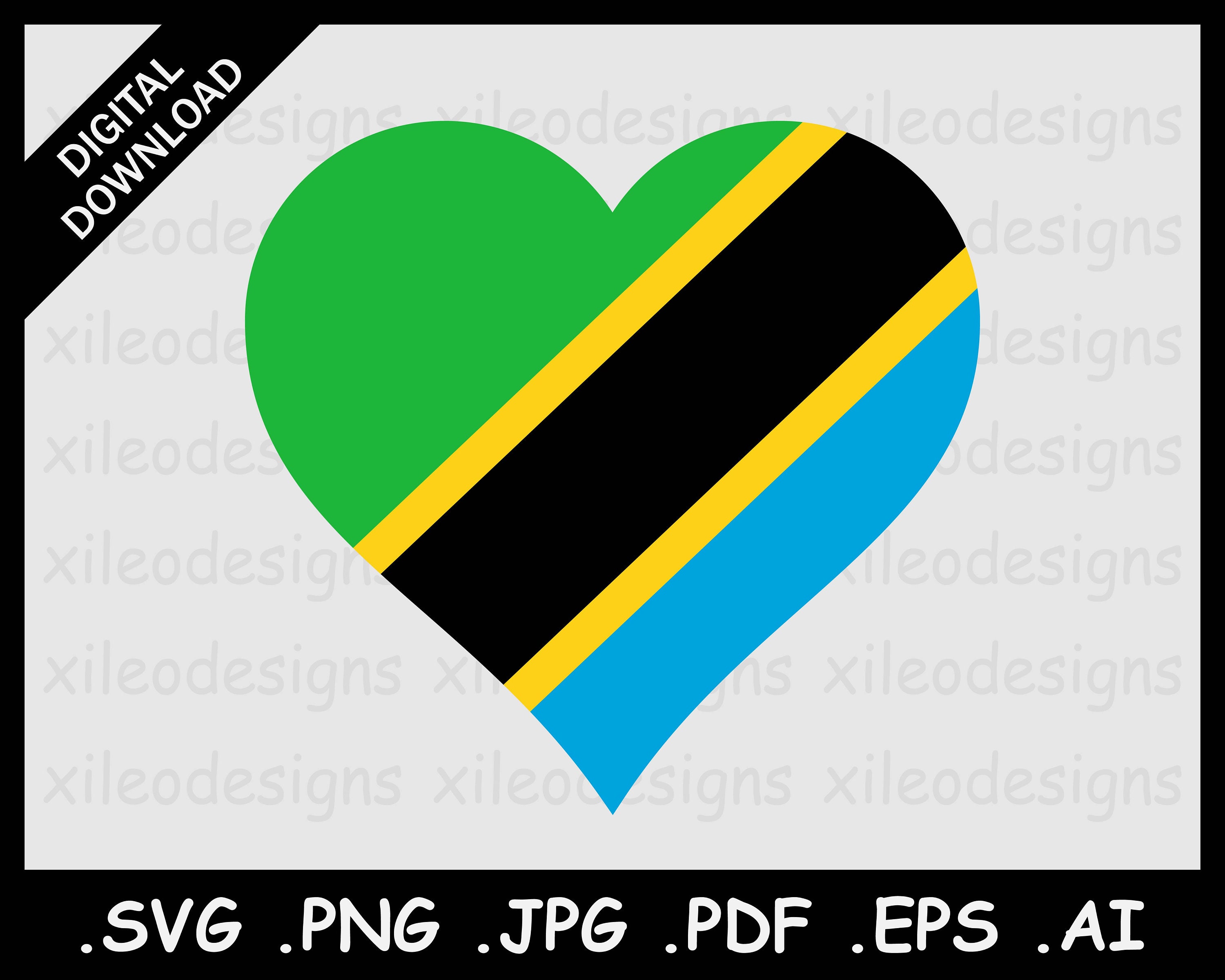 Tanzania Heart Flag SVG, Tanzanian Love Shape National Country Flag ...