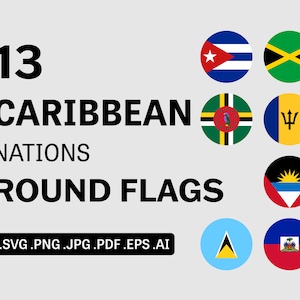 Caribbean Countries Round Flags SVG Bundle Set, Country Circle Flag, National Banner Button Web Icon Clipart Vector, svg eps ai png jpg pdf