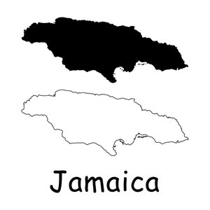 Mapa de Jamaica, mapa de Jamaica, contorno sólido detallado en blanco y negro, mapa del país de Jamaica, descarga digital instantánea svg png eps ai