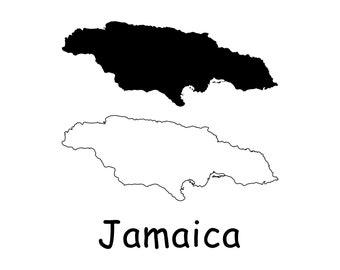 Map of Jamaica, Jamaican Map, Black and White Detailed Solid Outline Boundary Country Map of Jamaica Instant Digital Download svg png eps ai