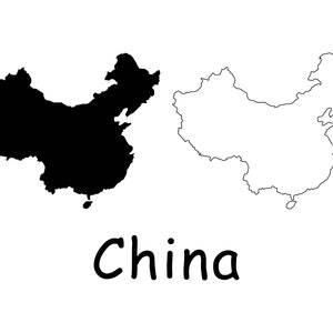 Chinesische Landkarte, Chinesische Landkarte, Schwarz-Weiß Detailreiche Umrandung Landkarte Chinas, Instant Digital Download svg png eps ai