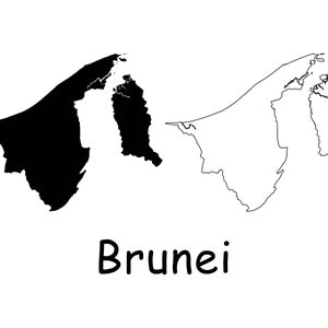 Mapa de Brunei, mapa de Brunei, mapa de contorno sólido detallado en blanco y negro, mapa de Brunei, descarga digital instantánea svg png eps ai