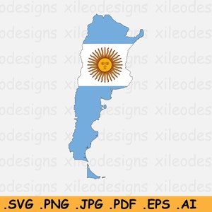 Argentinië Kaart Vlag SVG, Kaart van Argentinië met de Argentijnse Nationale Vlag, Instant Download Digital Country Clipart svg eps ai png jpg pdf