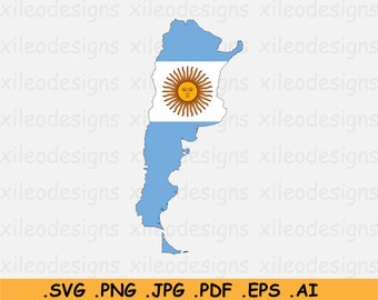 Argentina Map Flag SVG, Map of Argentina with the Argentinean National Flag, Instant Download Digital Country Clipart svg eps ai png jpg pdf