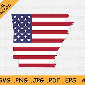 Arkansas Map US Flag svg, AR USA on American Flag, America State Banner Shape Border Outline, Cricut Cut File Vector Icon eps ai png jpg pdf