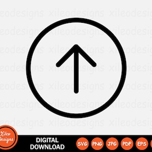 May include: A black and white icon of an arrow pointing upwards inside a circle. The arrow is thick and bold, and the circle is outlined.