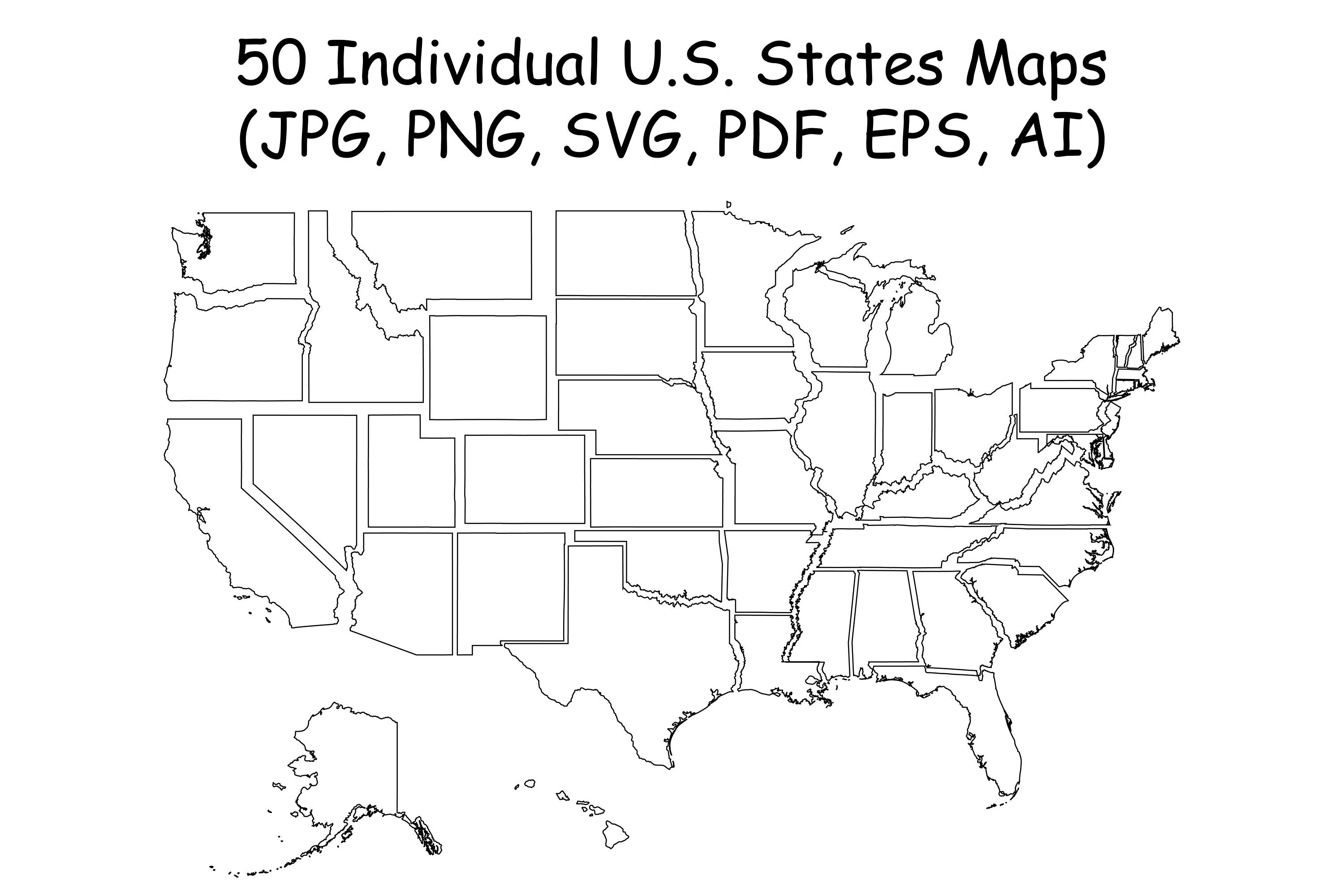 BUNDLE Set! Individual United States USA US State Maps Solid