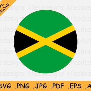Jamaica Round Flag SVG - Jamaican Circle Banner, National Circular Button Icon, Cricut Cut File Digital Download Vector, eps ai png jpg pdf