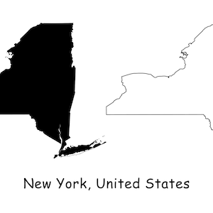 New York Carte SVG - NY USA États-Unis d’Amérique us, Black Outline Silhouette Clipart Vector Graphic Icon Banner - svg eps ai png jpg pdf