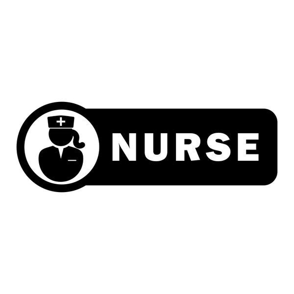 Nurse Tag Black and White Nursing Practitioner Female Woman Sign Icon Graphic Clipart Illustration Health Care Healthcare Worker SVG PNG EPS