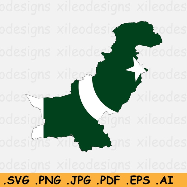 Pakistan Map Flag SVG, Pakistani Cricut Cut File, Country Nation Silhouette Outline Atlas, Scrapbook Clipart Vector Icon, eps ai png jpg pdf