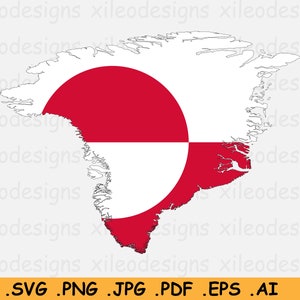 Grönland Flagge Karte SVG, grönländische Insel, Dänemark autonomes Gebiet, Grenze Grenze Form, Cricut geschnitten Datei Clipart, eps ai png jpg pdf