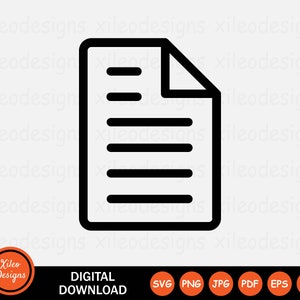 Ícone do documento SVG Arquivo de texto Página Contrato Relatório Nota Sinal Símbolo Cricut Gráfico Clipart Vetor png jpg eps ai pdf Vetor de download digital
