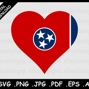 Tennessee Heart Flag SVG, TN USA Love Shape Flag, Icon Sign Symbol Emoji Clipart Cricut Cut File Vector Digital Download, png jpg pdf eps ai