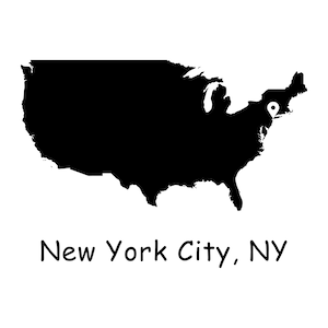 New York City On USA Map, NYC Lage Pin USA Karte Schwarz Weiß New York US Map svg png eps Sofortiger digitaler Download