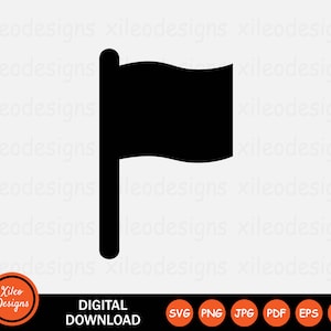 May include: Black and white silhouette of a flag on a pole. The flag is waving in the wind. The image is a digital download.