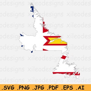 Neufundland und Labrador Karte Flagge SVG, NL Kanada, Kanadische Provinz, Rand Rand Rand Form, Cricut SVG Cut File Clipart, eps ai png jpg pdf