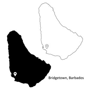 Bridgetown Barbados Map Capital City Country Location Pin Black White Silhouette Outline Geography Region Area Place Maps jpg svg png ai eps image 1