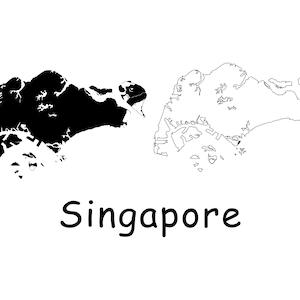 Karte von Singapur, Singapur-Karte, detaillierte solide Umrisslinie, schwarz-weiße Landkarte von SG, sofortiger digitaler Download svg png eps ai