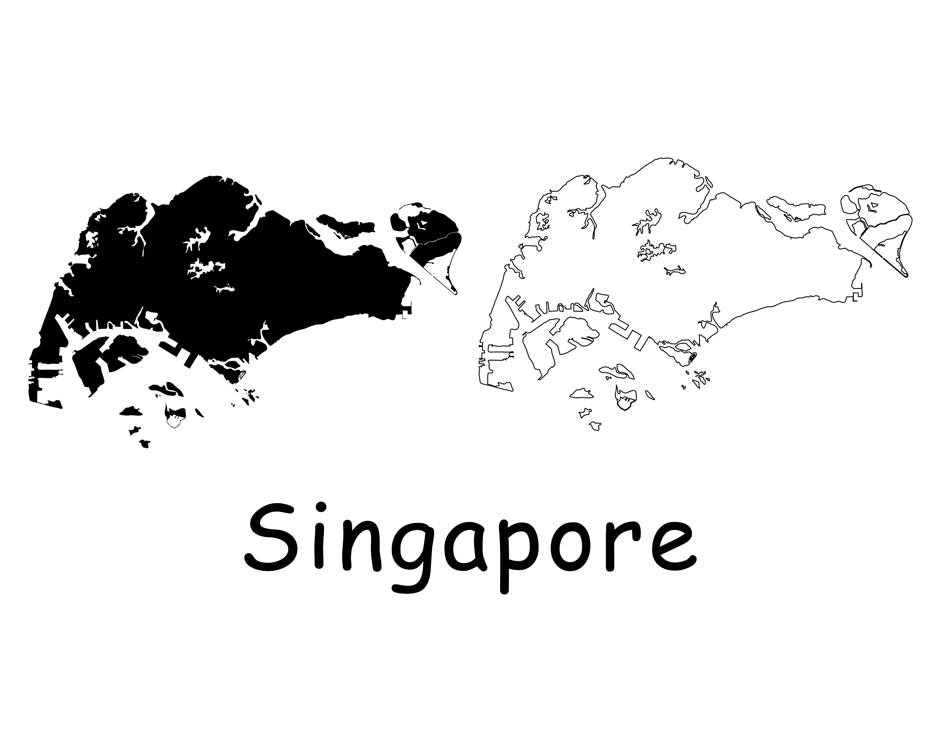 Singapore Map Black And White Map Of Singapore Singaporean Map Black And White Detailed | Etsy
