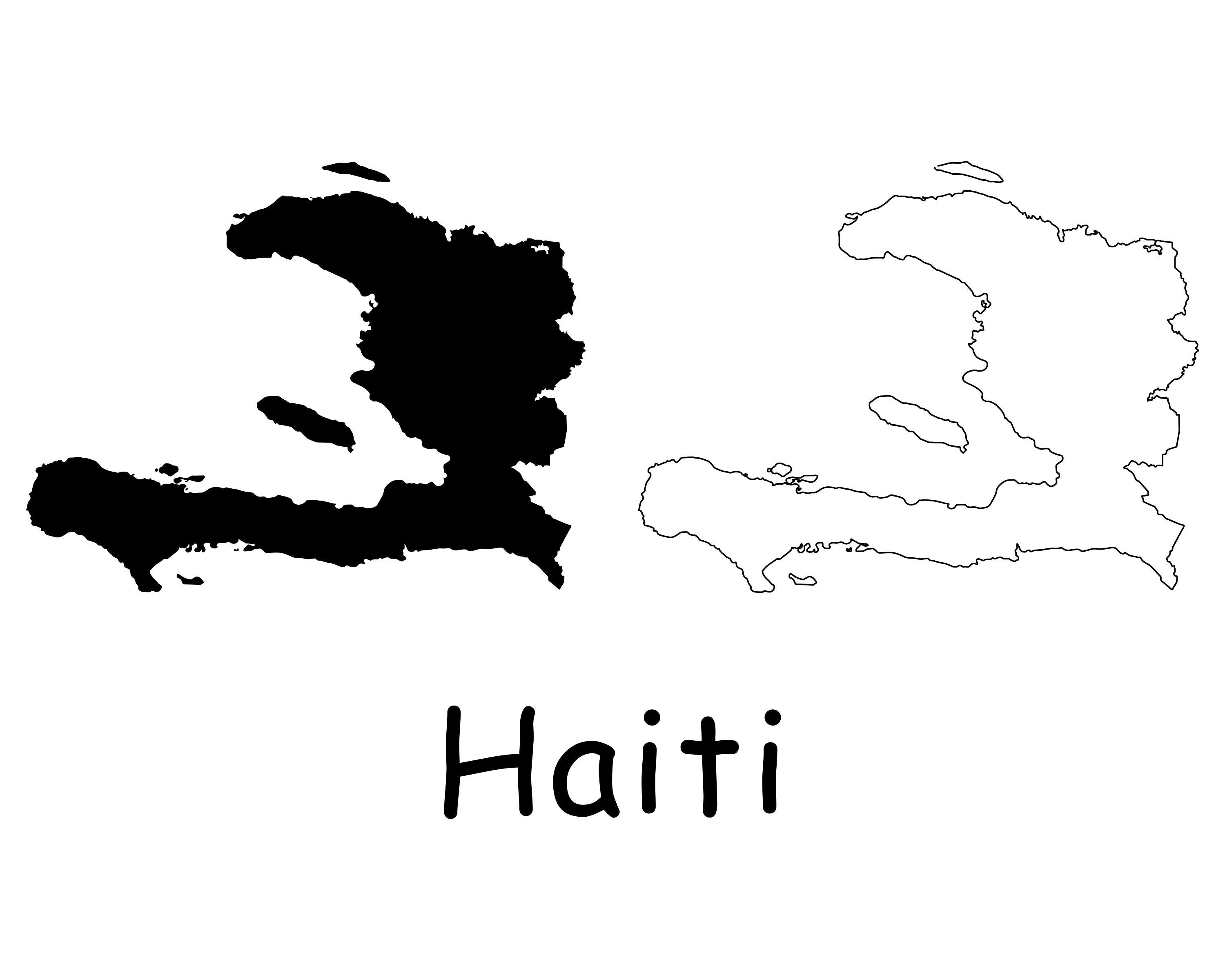 Map of Haiti, Haitian Map, Black and White Detailed Solid Outline Border Line Country Map of 